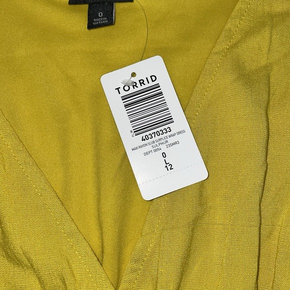 NWT Torrid Maxi Rayon Slub Surplice Wrap Dress Bright Yellow‎ Size: 0 L (12) - Picture 5 of 7